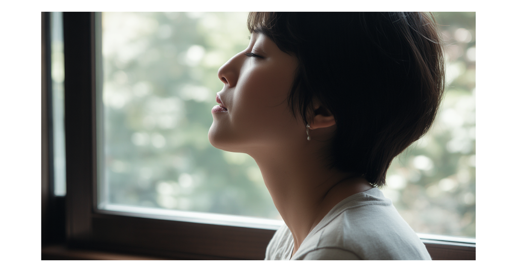 リラックスする女性　深呼吸している